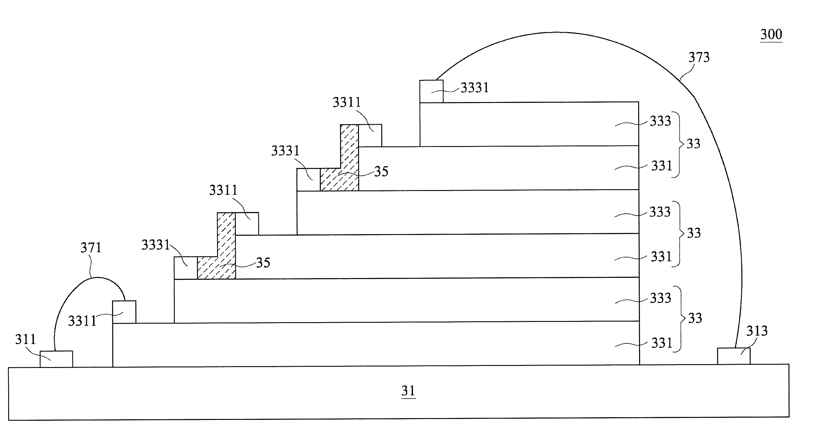 Stacked light emitting diode array structure