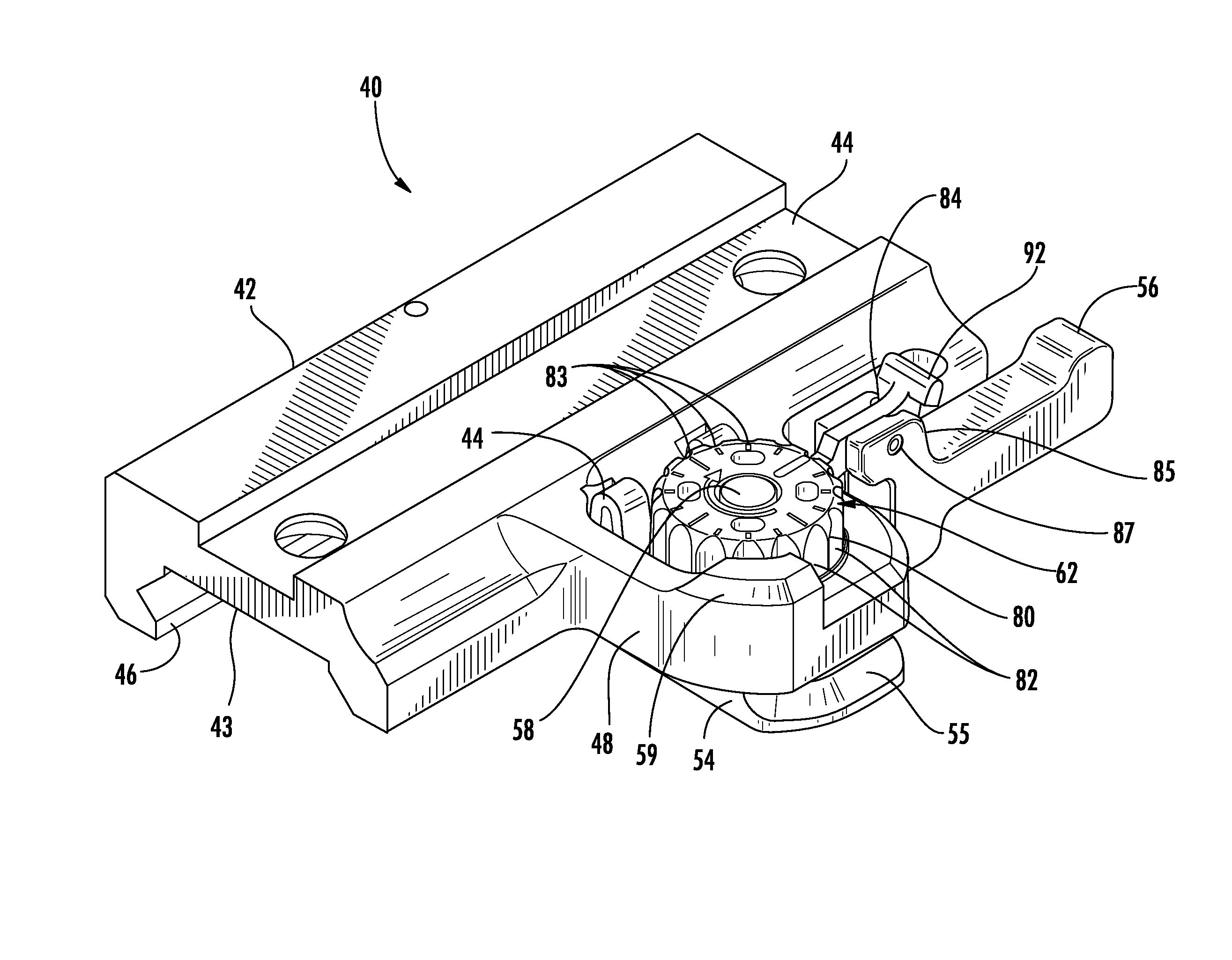 Mounting assembly with adjustable spring tension and pivoting lock lever