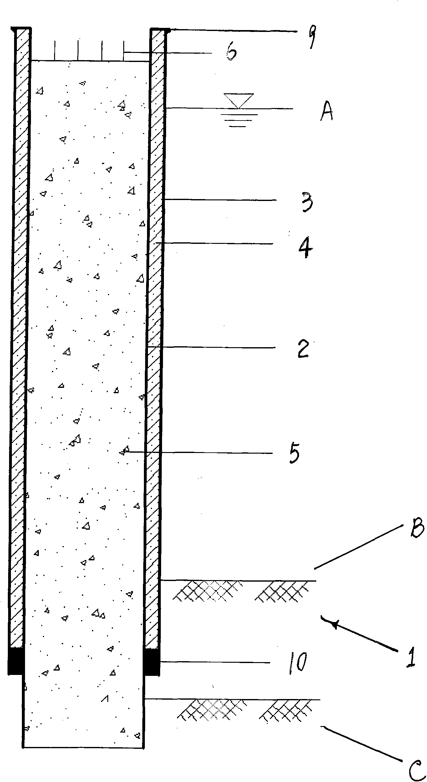 Construction method of concrete filling piles