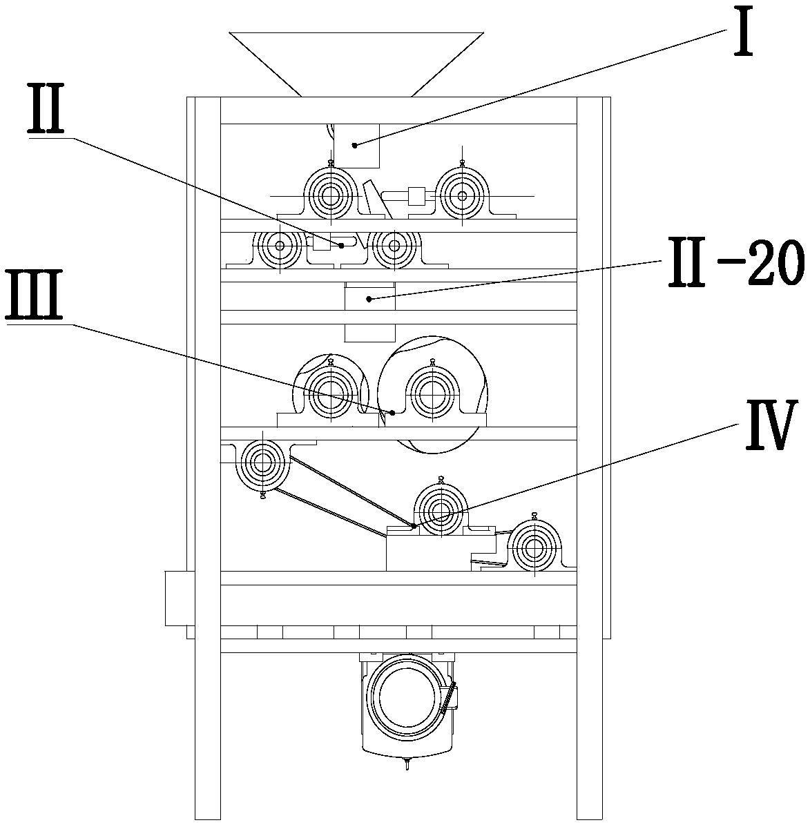 Self-positioning pre-shell breaking and co-directional spiral self-grading flexible extrusion walnut shell breaking and kernel extraction device