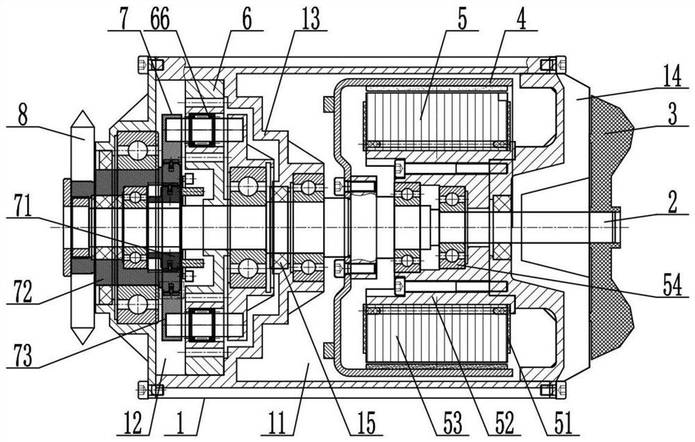 Efficient heat dissipation type middle gear motor with centrifugal overrunning double-clutch system