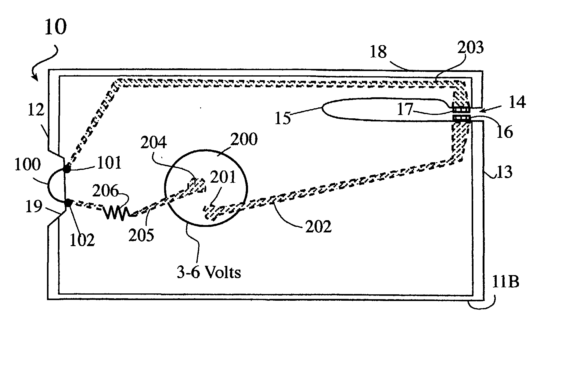 Flat illuminator with flexible integral switching arm
