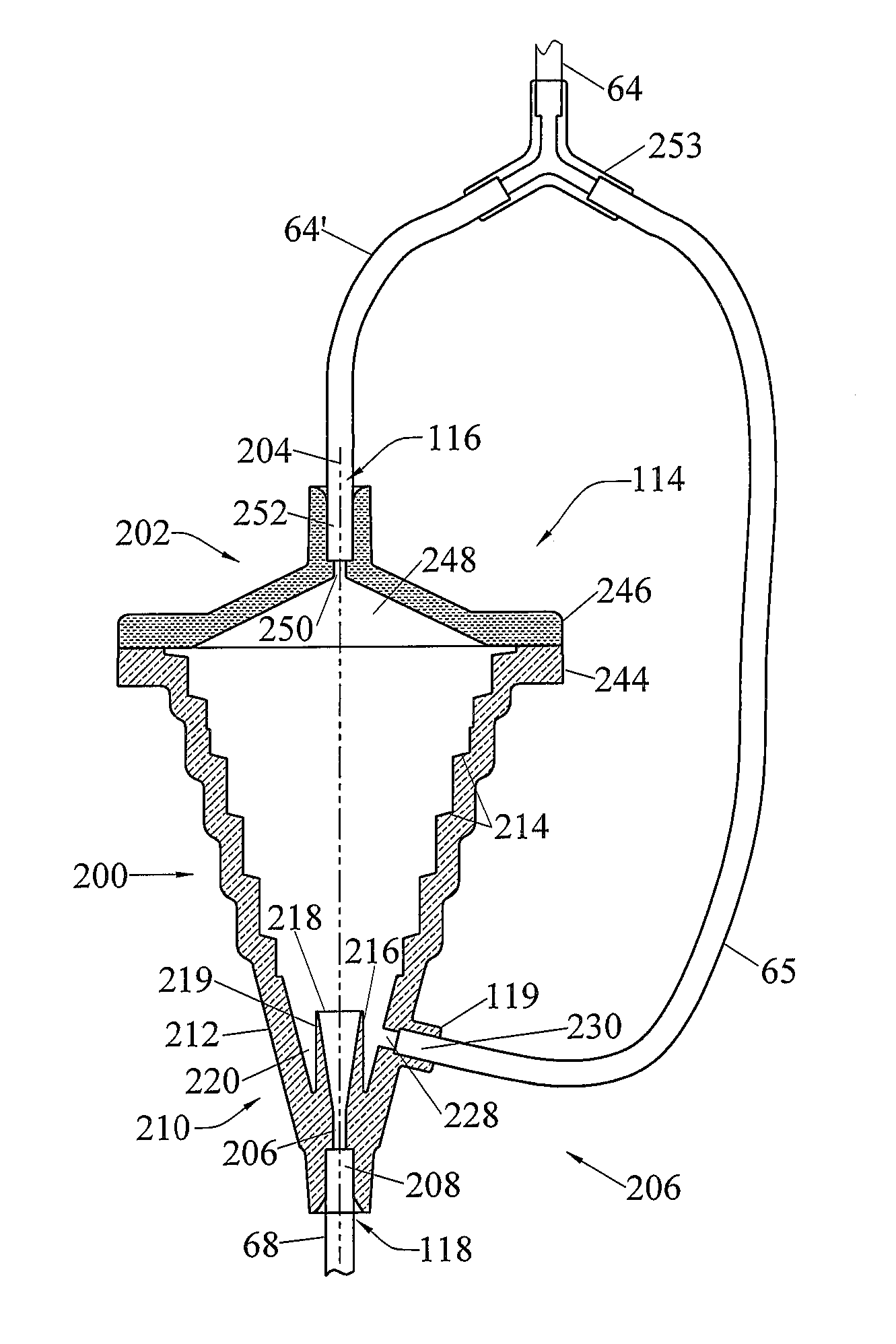 System for blood separation with gravity valve for controlling a side-tapped separation chamber