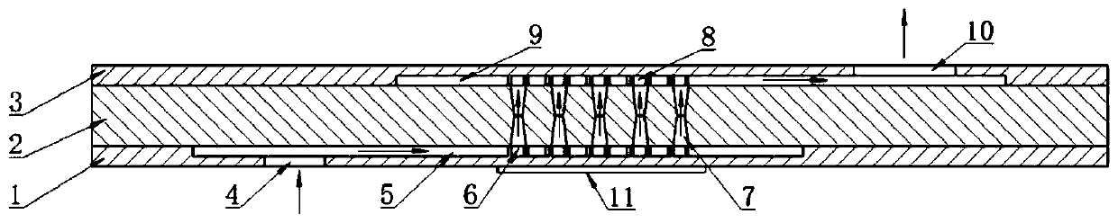 Microchannel heat exchanger structure with spray pipe and work method