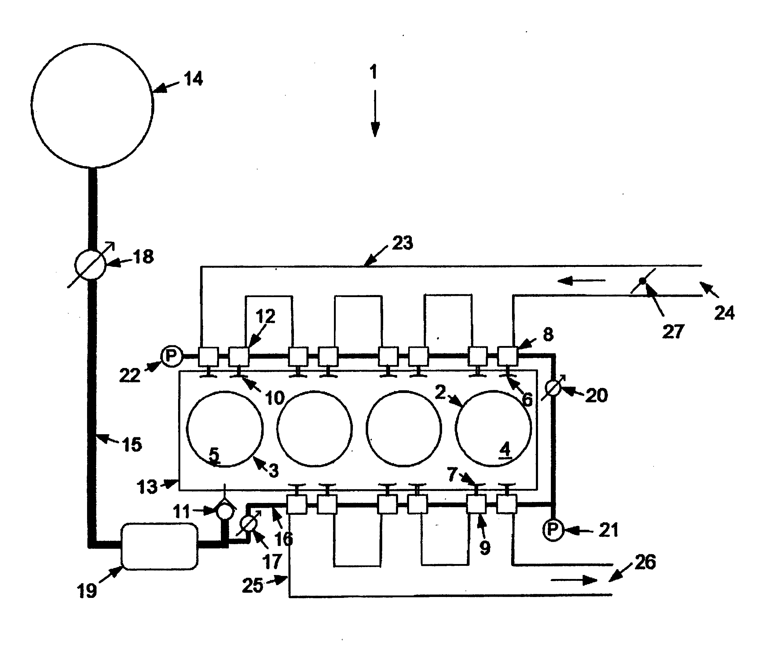 Internal combustion engine for a vehicle comprising at least one compressor cylinder at least one compressor cylinder connected to a compressed-air tank