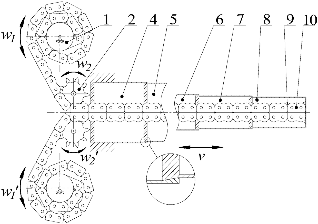 One-way chain transmission multi-stage sleeve type folding and unfolding mechanism