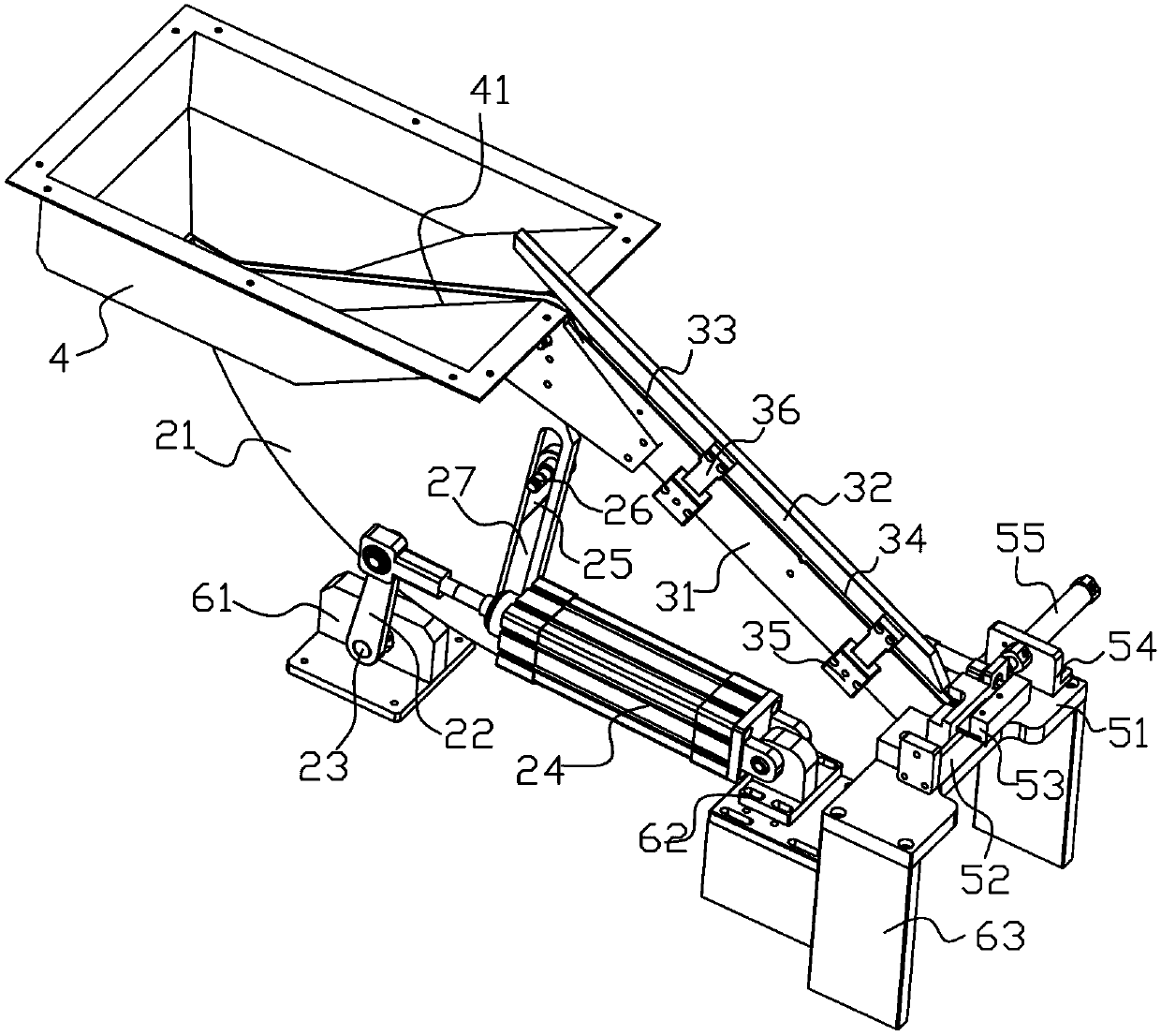 A feeding device and method for feeding rivets in a riveting production line