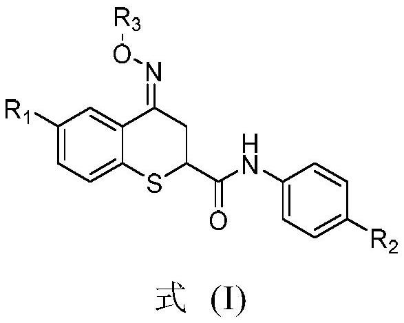 Preparation method and application of thiochroman-4-one derivative containing amide and oxime or oxime ether structure
