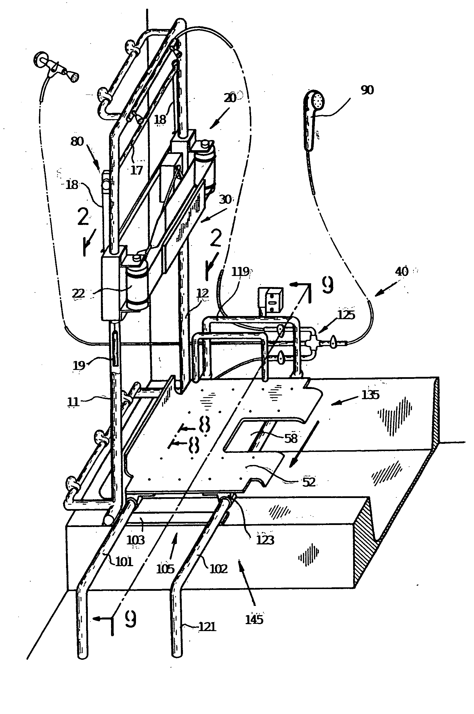 Apparatus for completely bathing onself by users of wheelchair and an elderly, infirm people