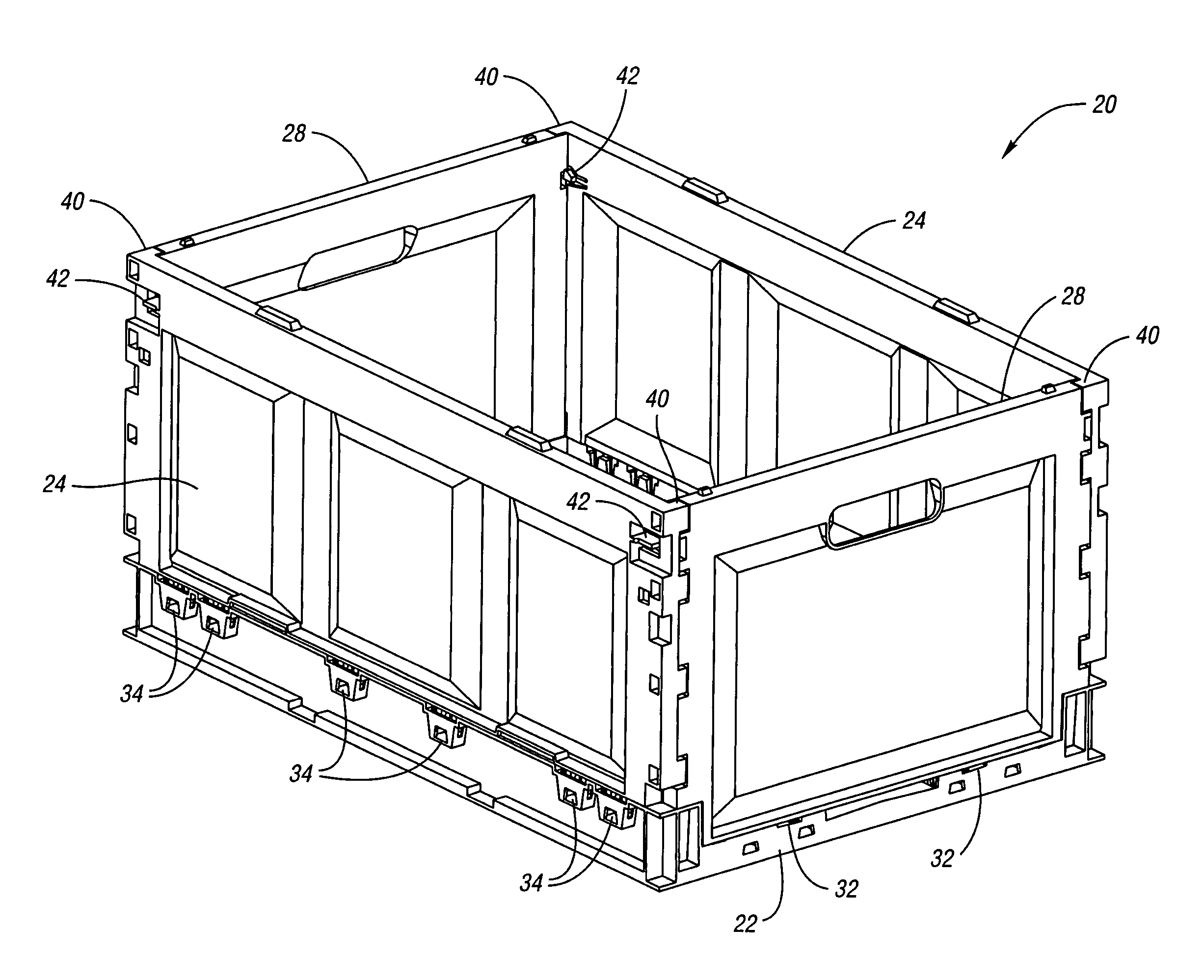 Collapsible container with side wall latching capability