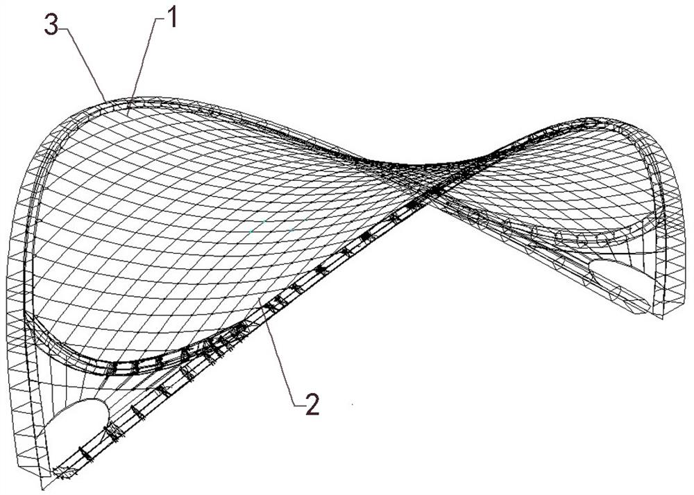 Construction method of cable-net structure with double inclined arch bearing hyperbolic parabola with limited construction space