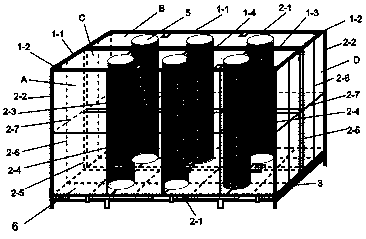Matrix fermentation device with interlayers, chimneys and movable bottom doors, and application