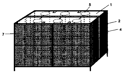 Matrix fermentation device with interlayers, chimneys and movable bottom doors, and application
