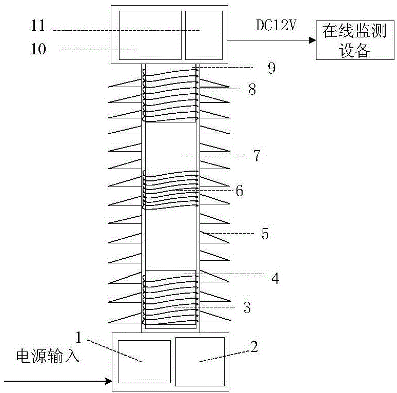 Wireless power supply method and device for high-voltage on-line monitoring equipment