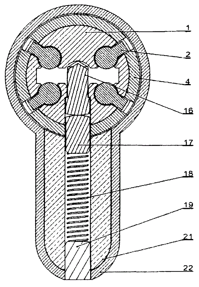 Anti-theft lock cylinder for flat cross-shaped key