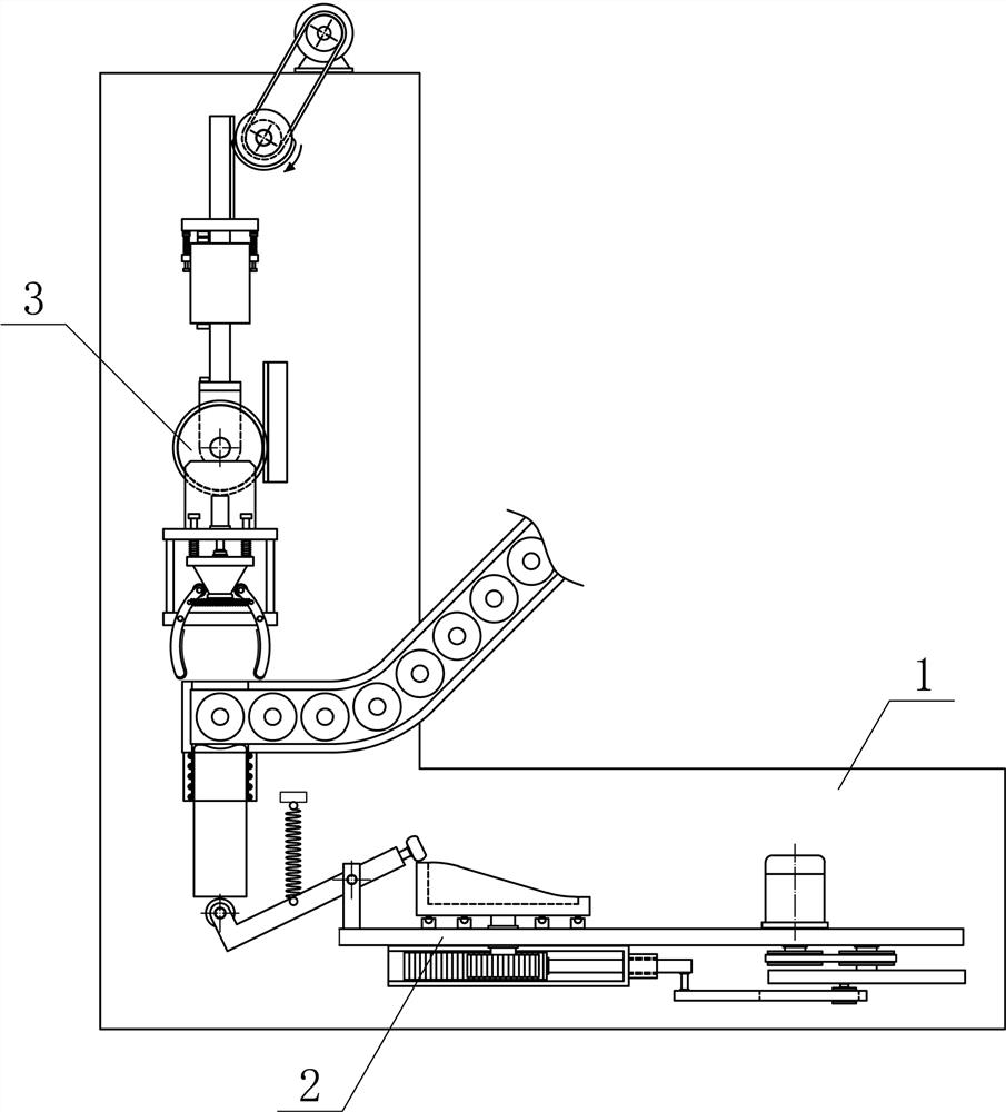 A continuous feeding and feeding device for chemical fiber bobbins used in chemical fiber processing