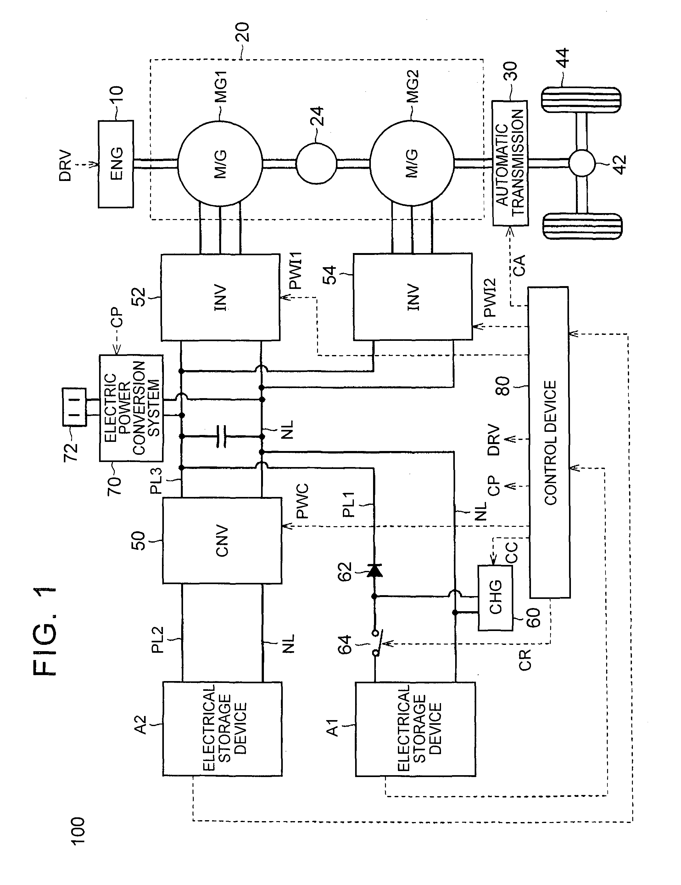 Electromotive vehicle having energy and power batteries, and control method for the same