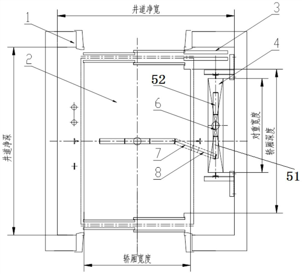 Counterweight side-falling elevator structure