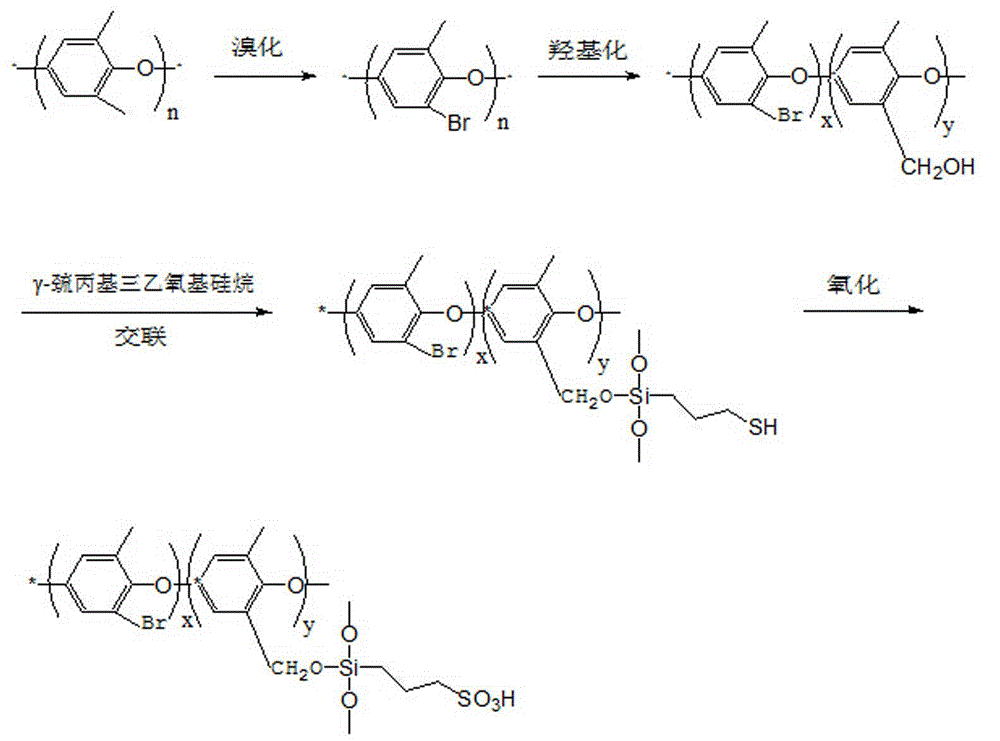 Preparation method of cross-linked polyphenyl ether composite proton exchange membrane