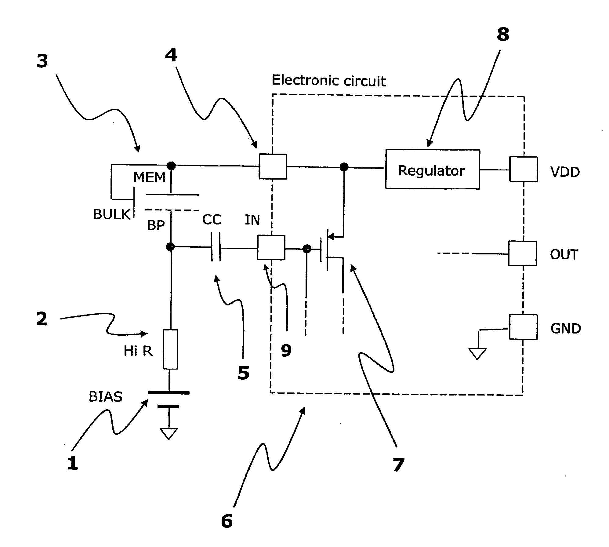 Microphone assembly with P-type preamplifier input stage