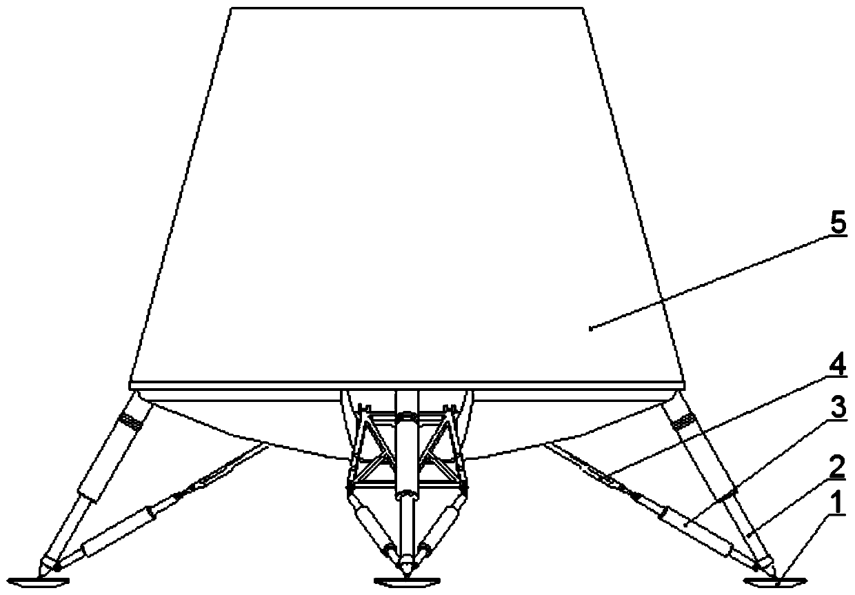 A reusable landing buffer support for an inverted triangle spacecraft