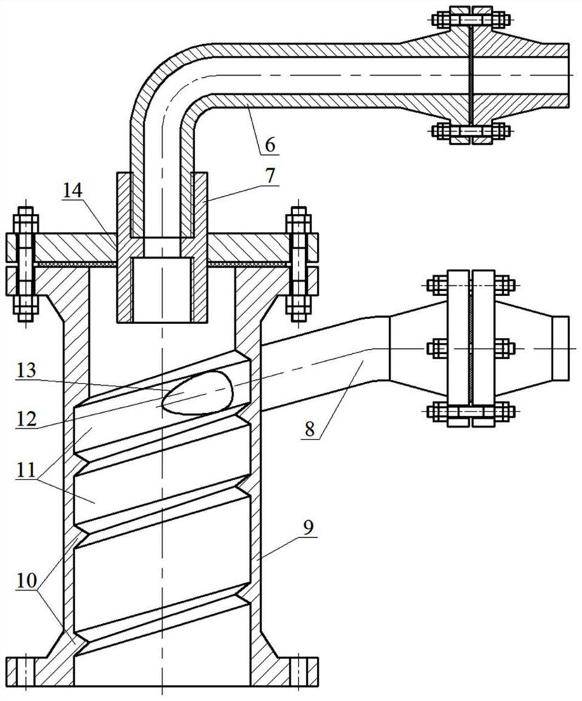 Compact l-shaped column-cone combined tubular three-stage axial flow degasser