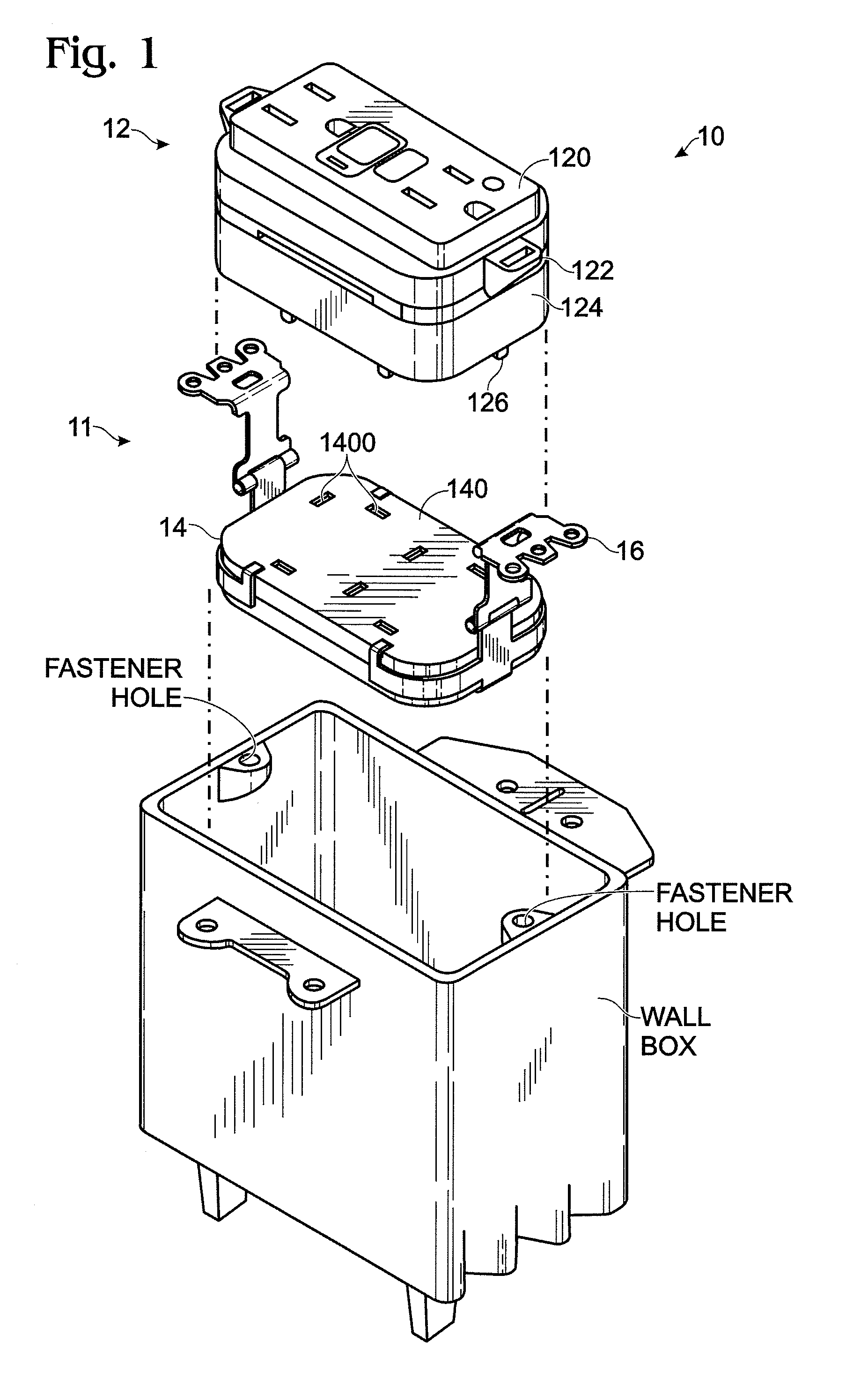 Wall box receptacle with modular plug-in device