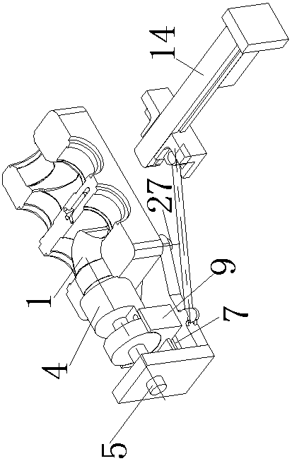 A double-linkage type three-way pipe bending core-pulling mechanism