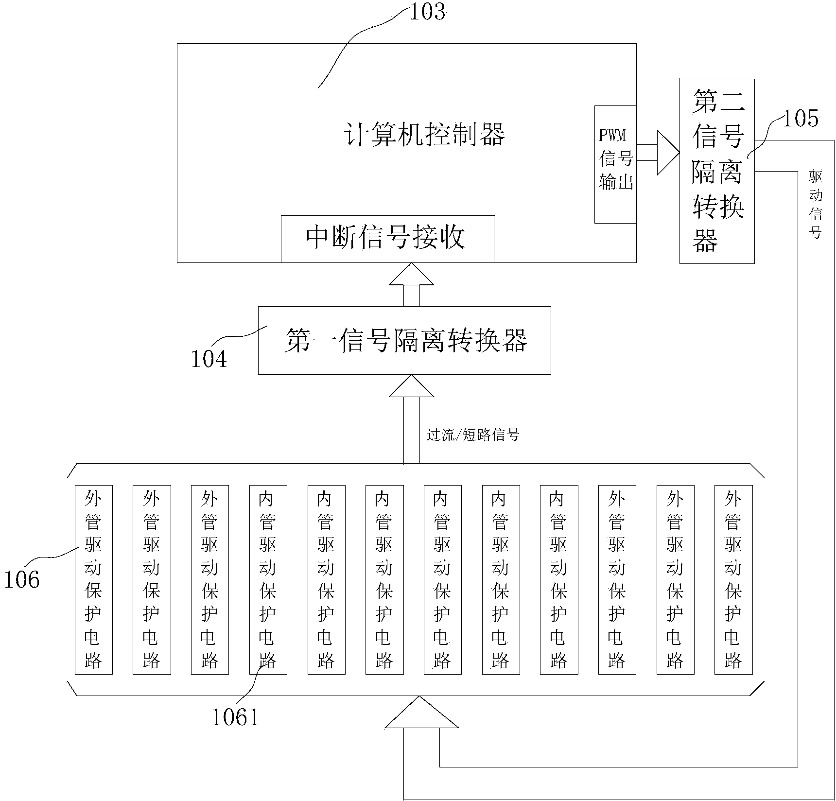 Short circuit protection system and safe closing control method of three-level converter power tube