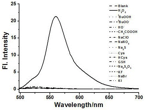 Hydrogen peroxide detecting fluorescent probe and application thereof
