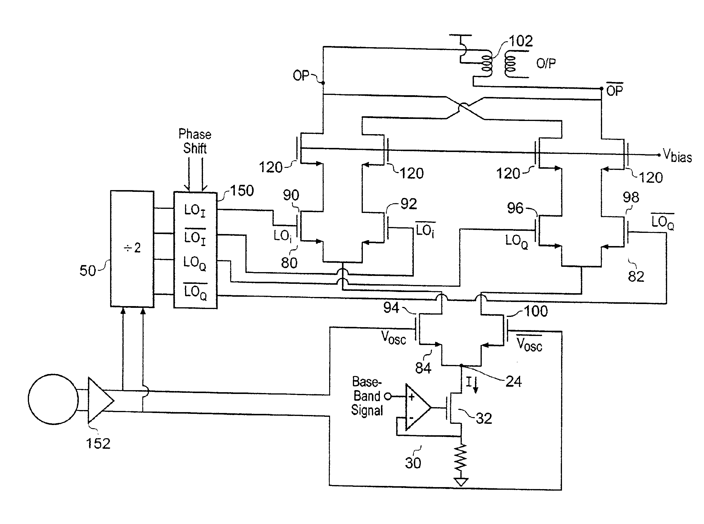 Switching circuit, and a modulator, demodulator or mixer including such a circuit