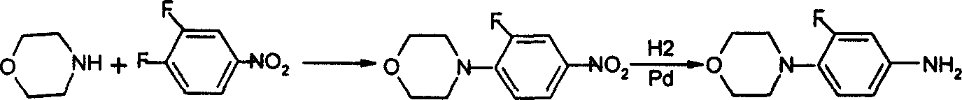 Prepn process of (R)-N-(3-fluoro-4-morpholinyl phenyl)-oxazolone-5-methyl alcohol