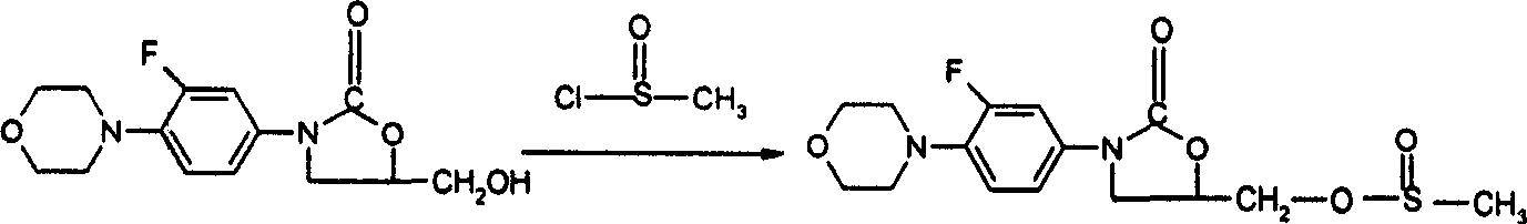 Prepn process of (R)-N-(3-fluoro-4-morpholinyl phenyl)-oxazolone-5-methyl alcohol