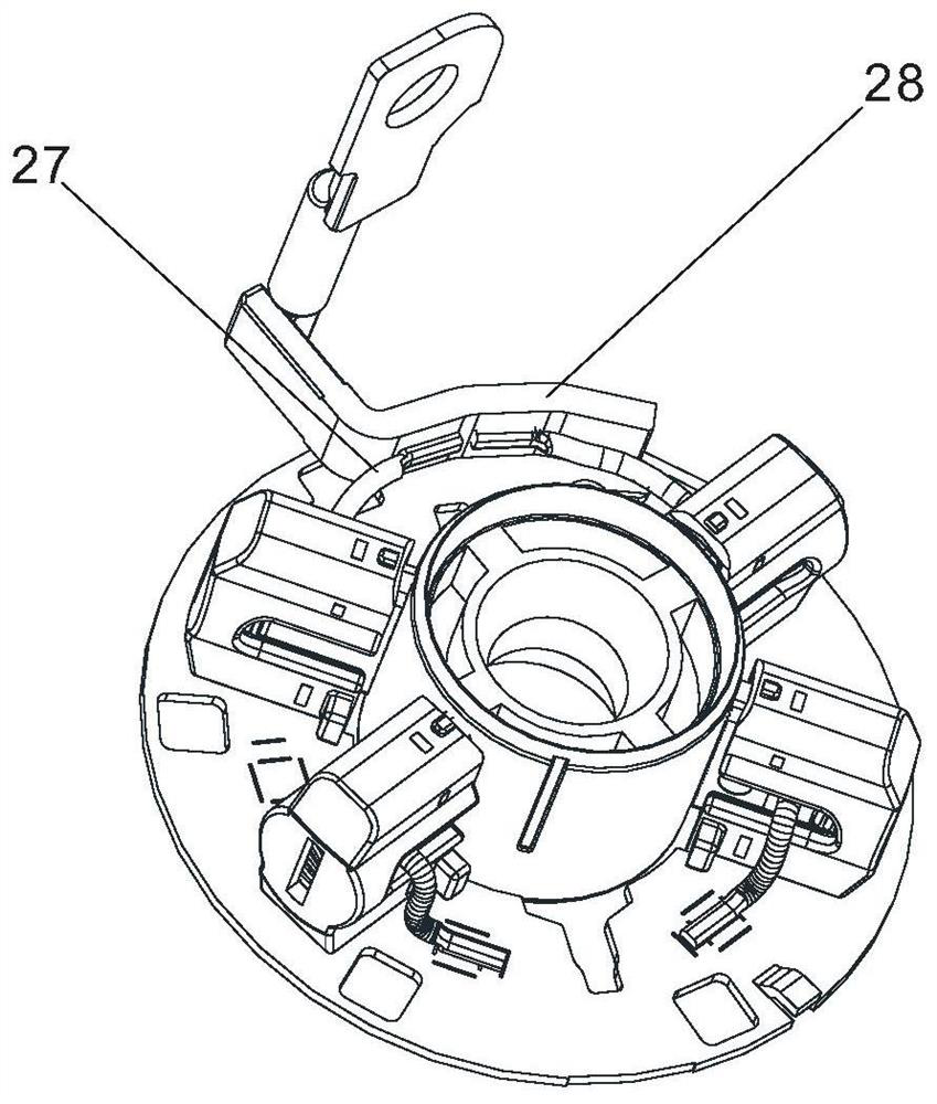 A carbon brush lead wire and connecting bridge welding device