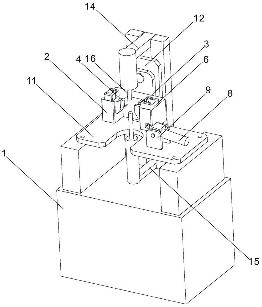 A carbon brush lead wire and connecting bridge welding device