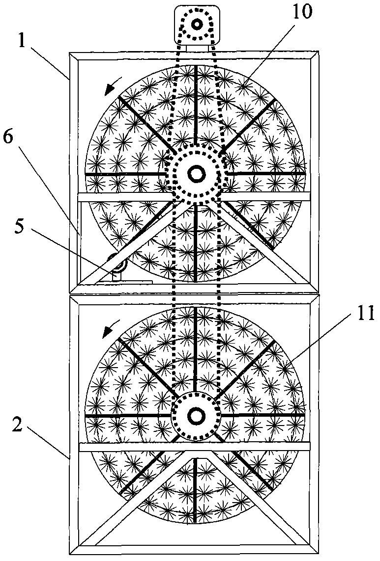 Composite biological rotary net device and synchronous nitrification and denitrification method thereof