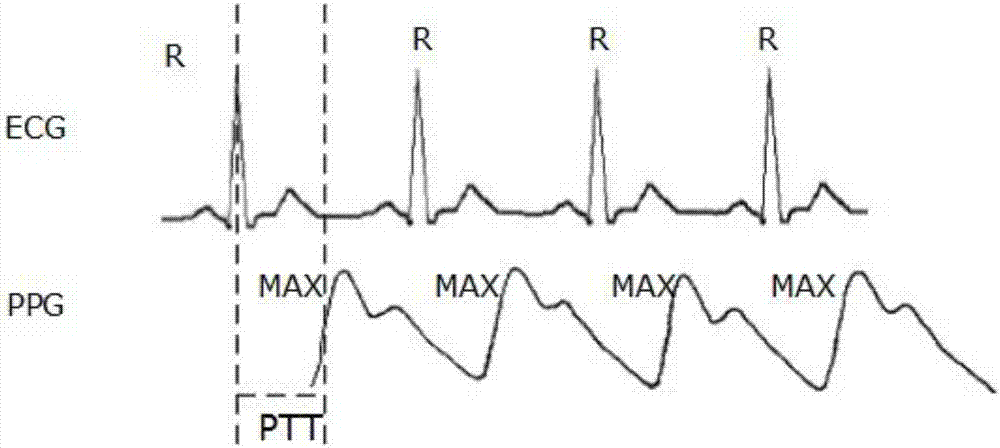 Continuous blood pressure measurement method based on electrocardiosignal and blood oxygen plethysmography