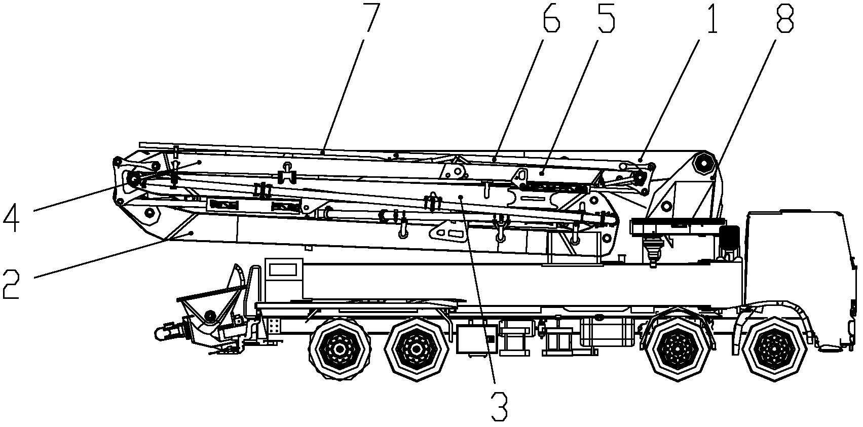 Concrete pump truck and arm support thereof