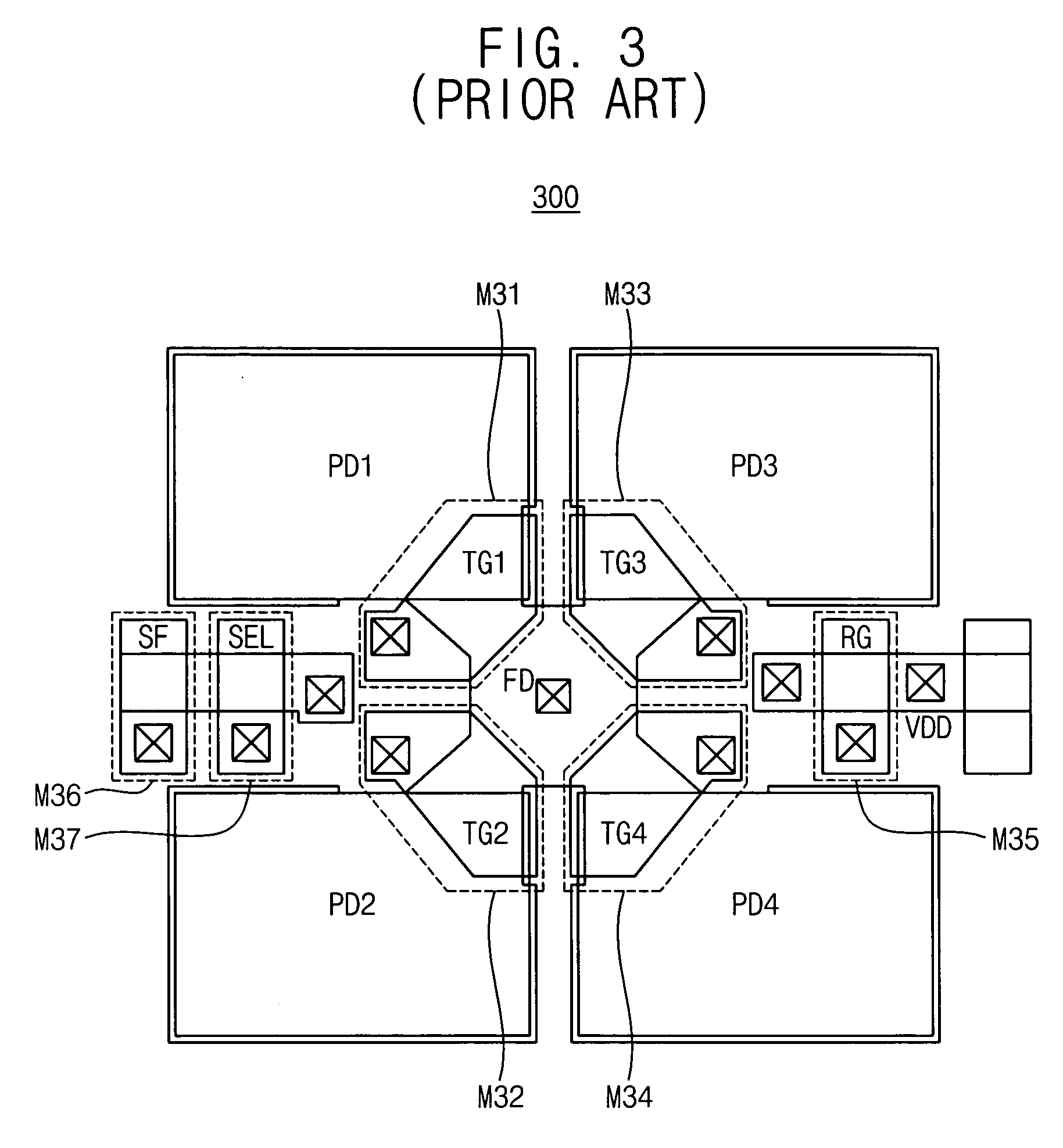 CMOS sensor array with a shared structure