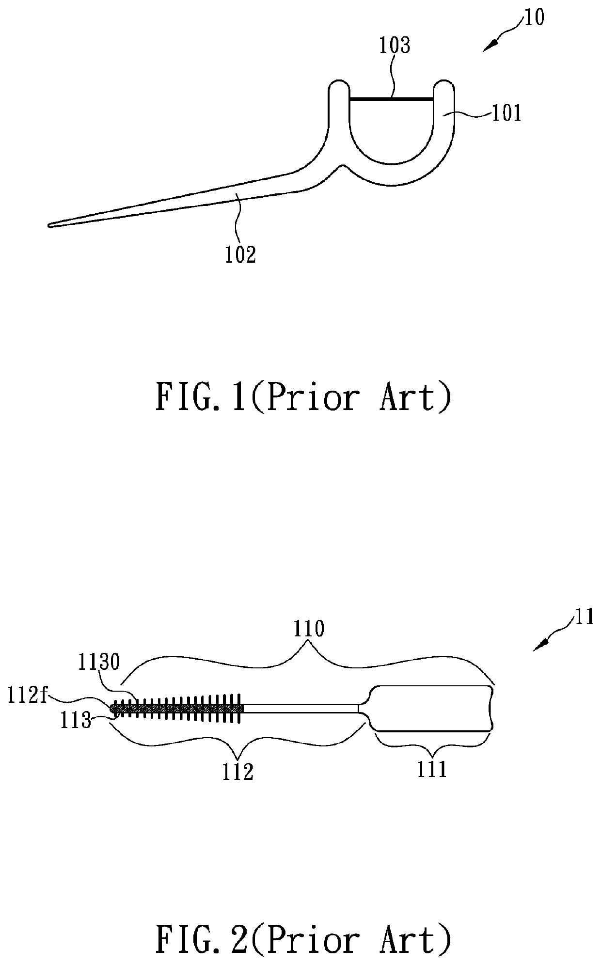 Three-in-one tooth-cleaning device structured as toothpick, interdental brush, and floss pick