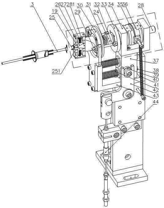 Automatic 45-degree poking device for short pins of LED stem conducting wire