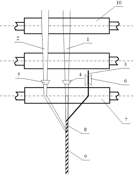 Three-axis-system composite spinning device and spinning method for tow-apt-to-fall staple