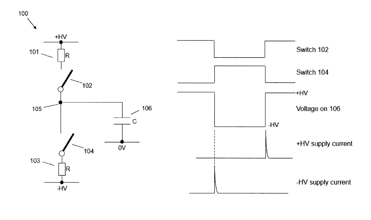 A circuit for generating a voltage waveform at an output node