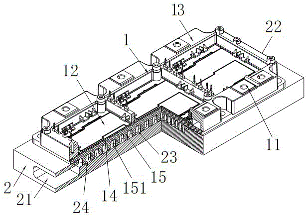 Integrated liquid cooling heat sink device of power module and bottom plate used by power module