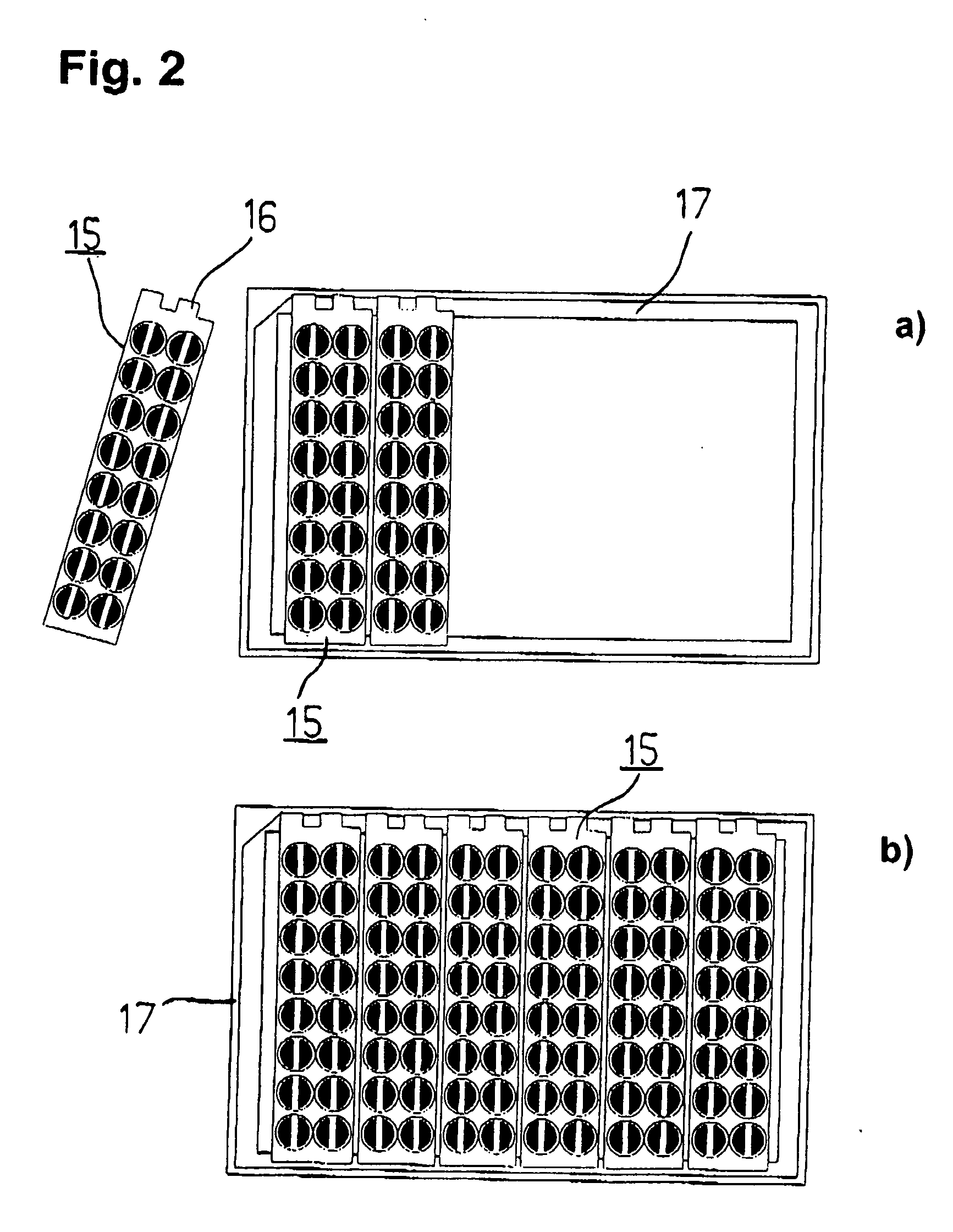 Container and device for generating electric fields in different chambers