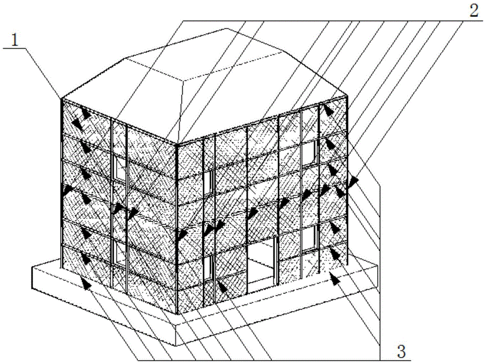 A device for preventing the collapse of a masonry structure building caused by an out-of-plane instability of the wall