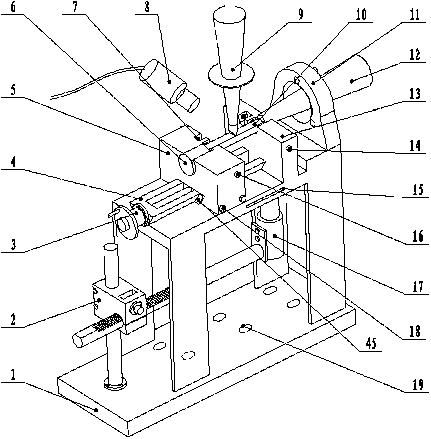 Ultrasonic vibration three-point bending test device suitable for observing crisp and hard material on line