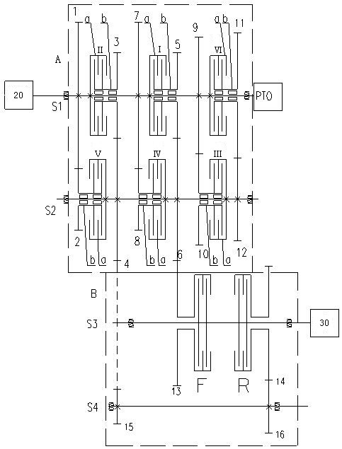Tractor power gear shifting and power reversing transmission device