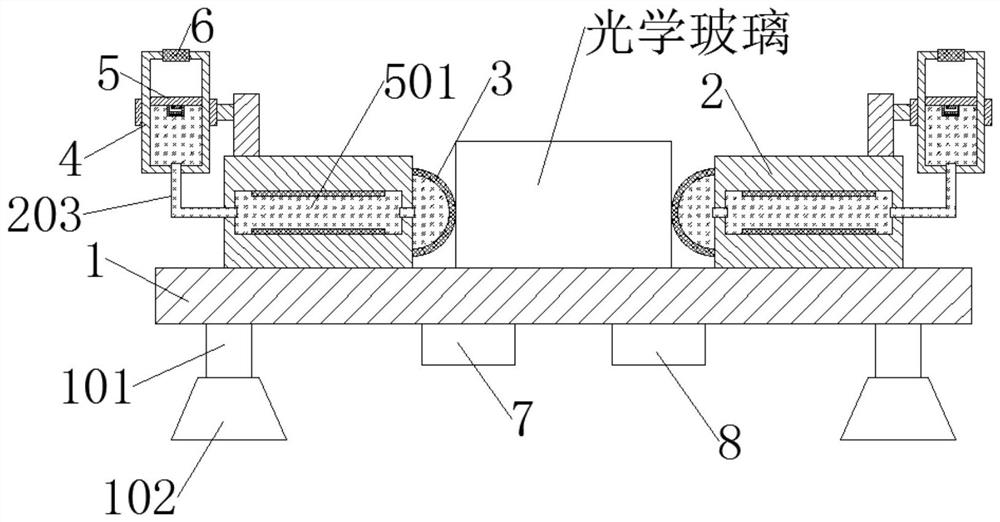 Constant-pressure clamping device for processing of strip-shaped optical glass
