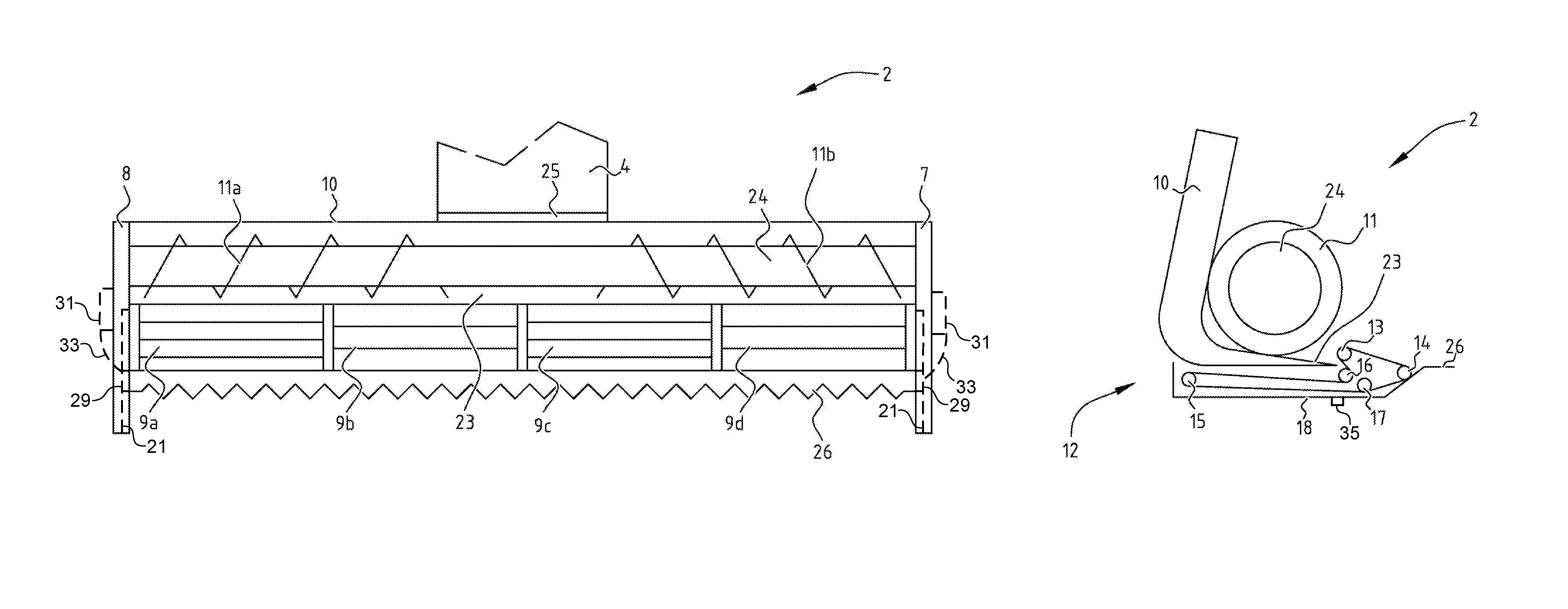 Harvester header with belt length adapting mechanism